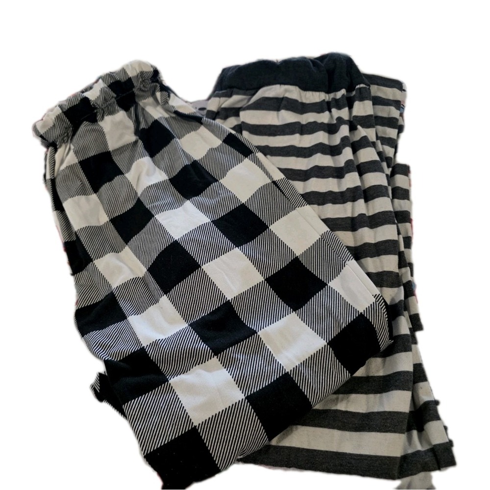 Lot of 2!! Christmas Holiday Time PJ's Women's M(8-10) Off Brand Grey/WH Stripes
